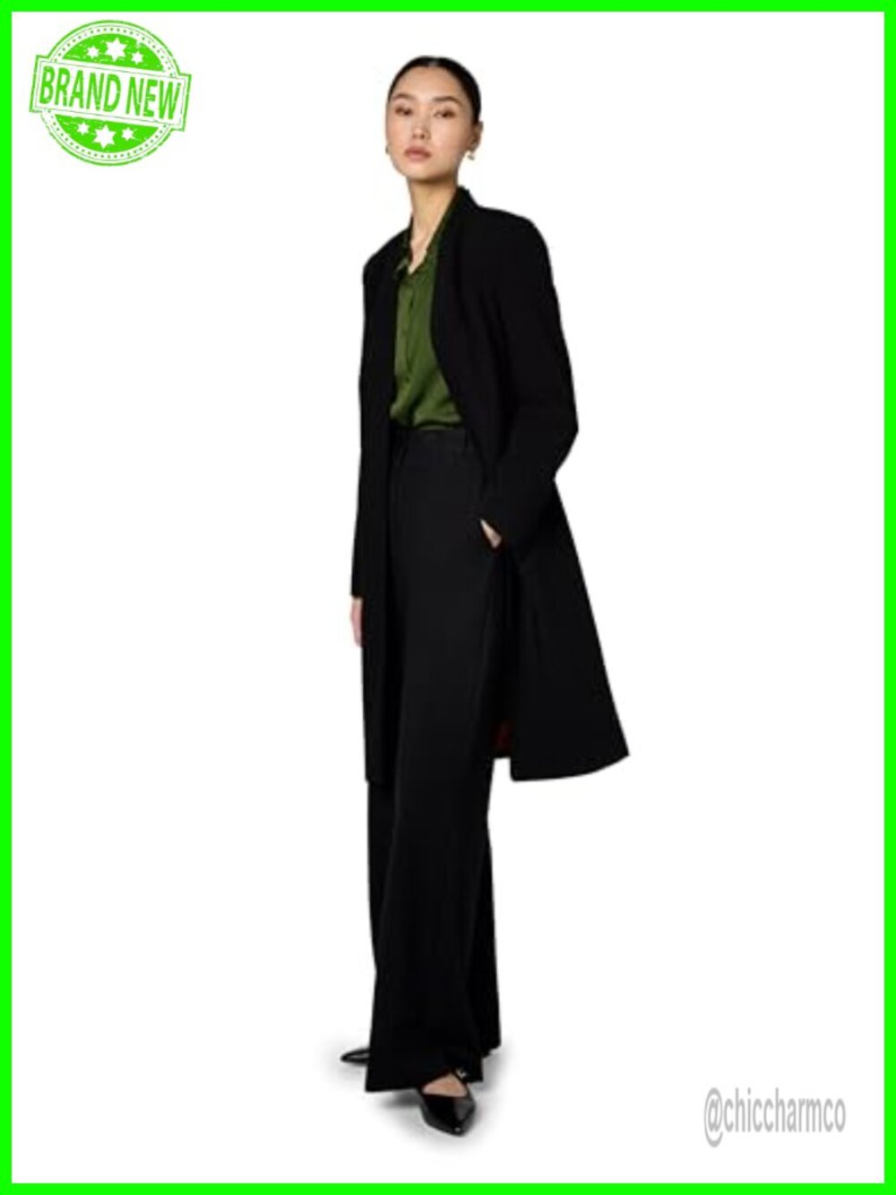 Long Collarless Suiting Topper Jacket Lightweight Wool Blend Formal Hook Eye